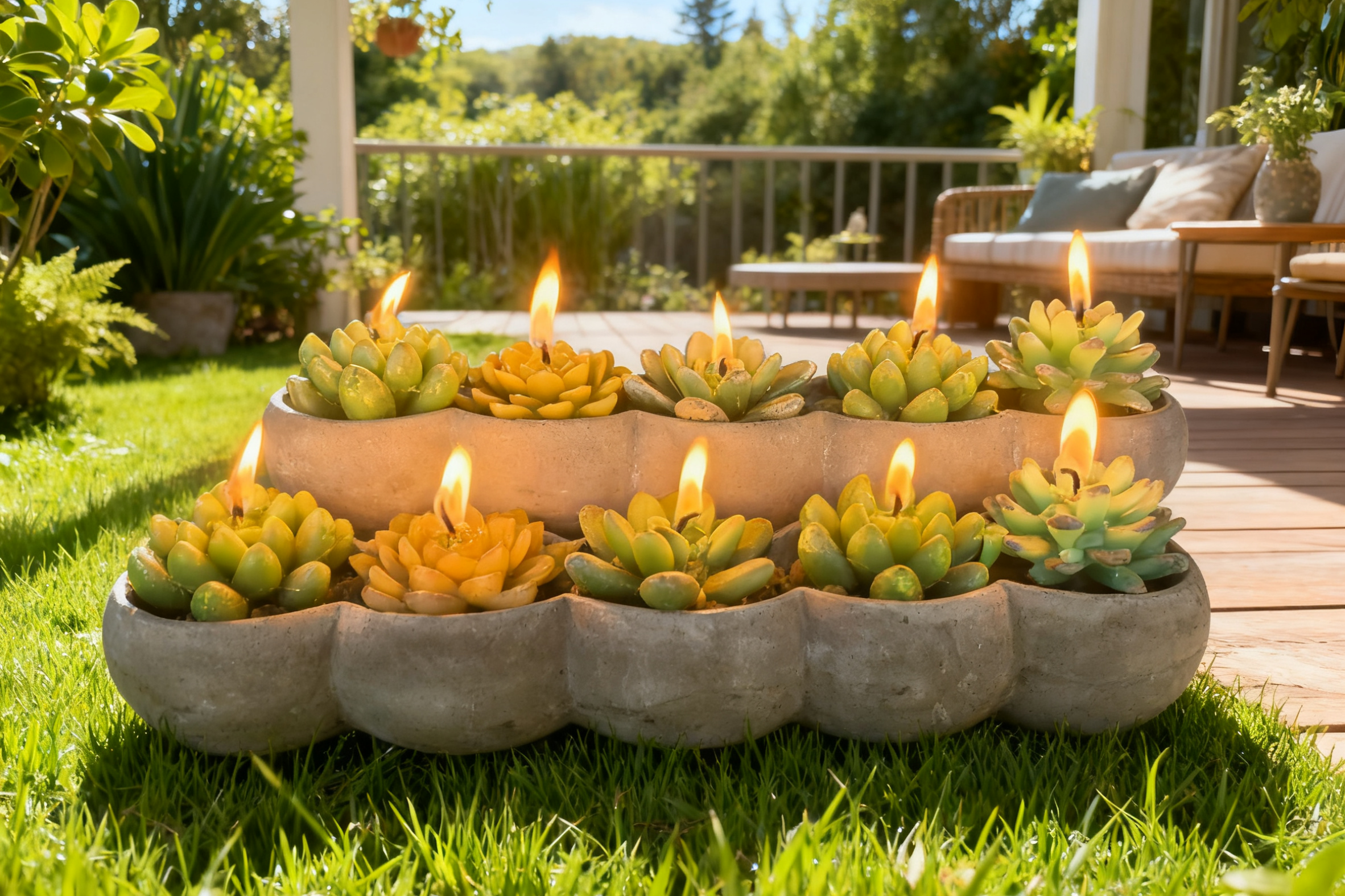 Succulent Plant Shaped Candle in Concrete Vessel (1)